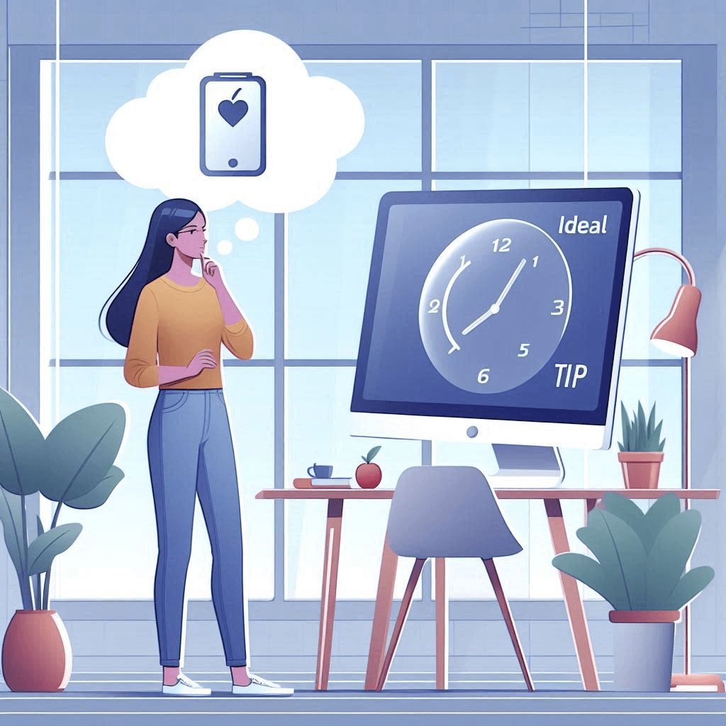 a person standing in room in front of a monitor thinking about the ideal screen time