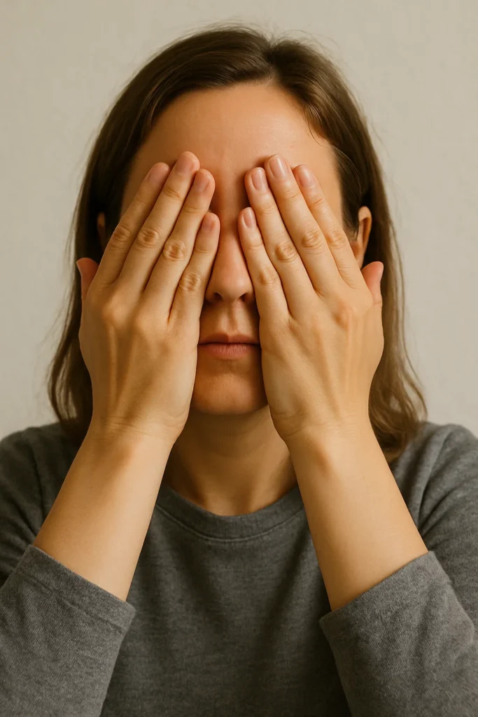 eye relaxation technique- a lady put her hands on her eyes to relax her eyes