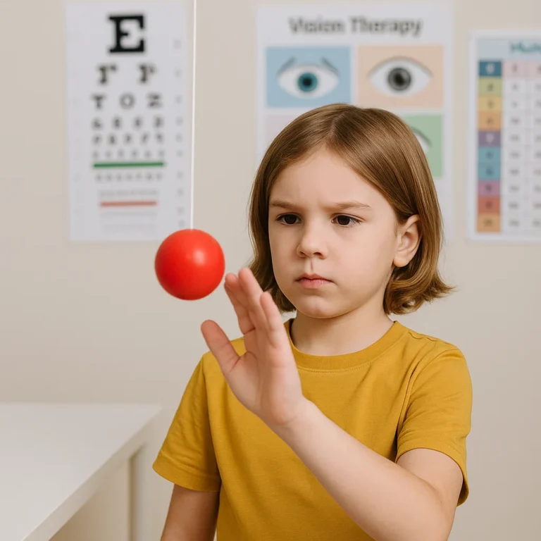 A kid is doing vision therapy practice