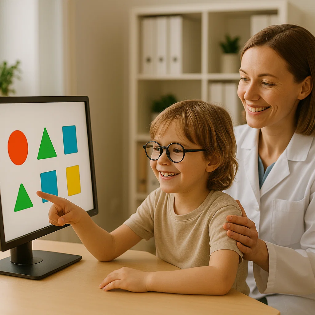 vision therapy session a kid with a vision therapist