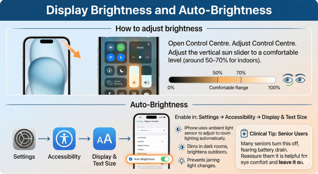 Display Brightness and Auto-Brightness in iPhone accessibility for seniors