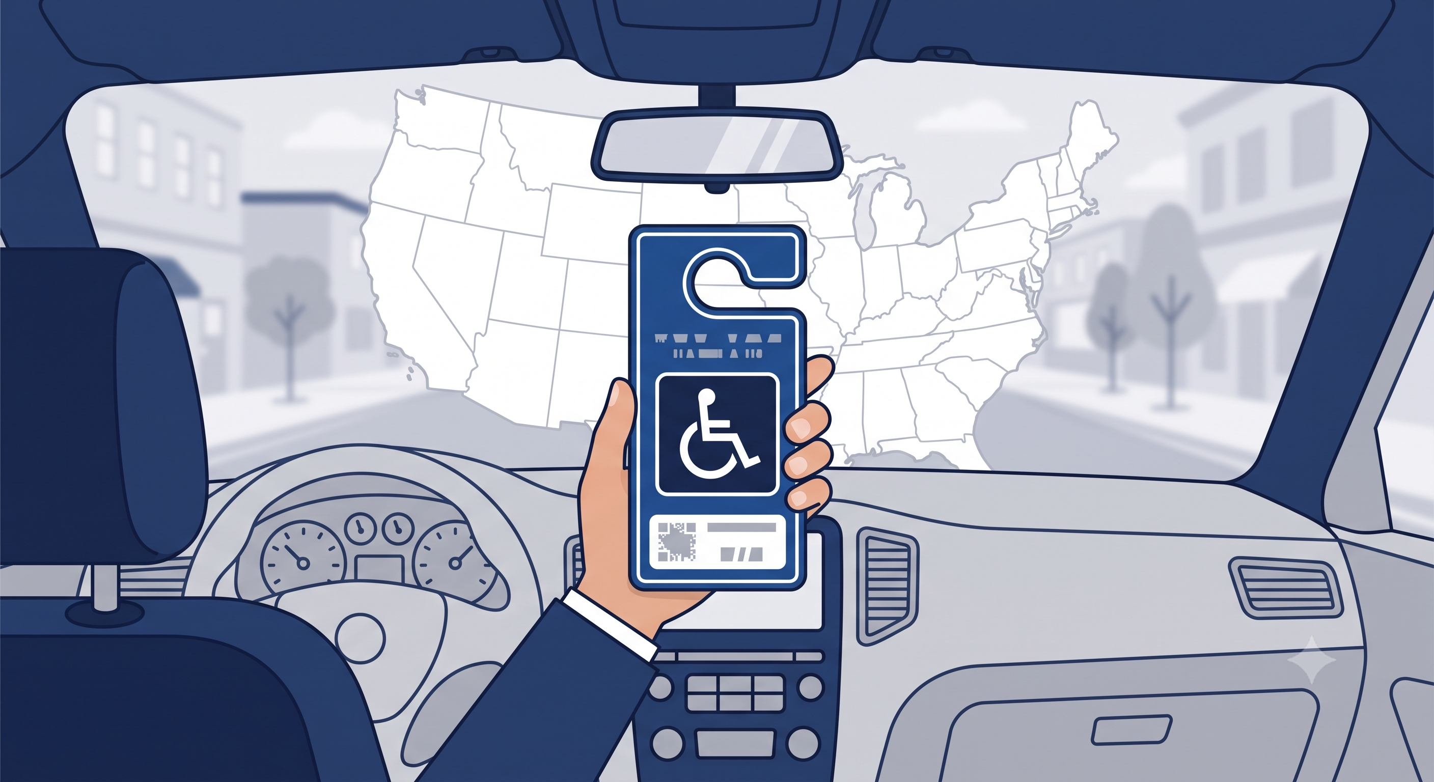 Illustration of a disability parking placard in the United States